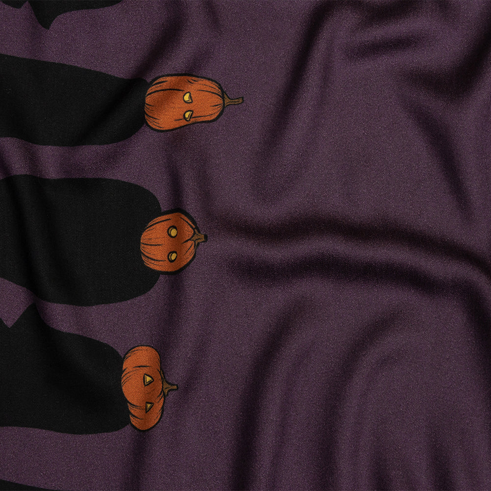 Rayon Challis - Purple Pumpkin People Border - Pumpkin Parade Print - Mood Exclusive Jack-O-Lantern Collection - Joann Fabrics