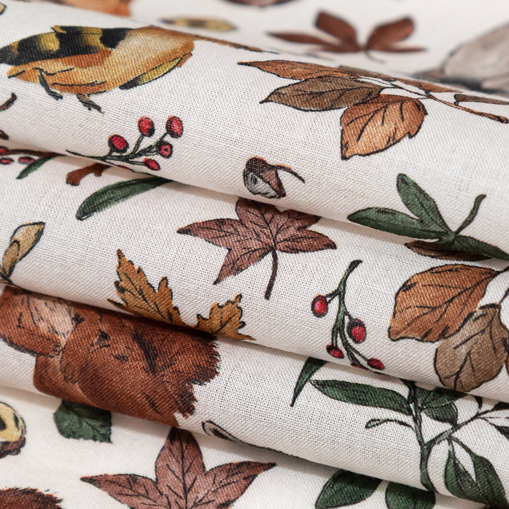 Cotton Voile - White Wildlife and Floral - Hoopoe Hoopla Print - Mood Exclusive Serengeti Collection - Joann Fabrics