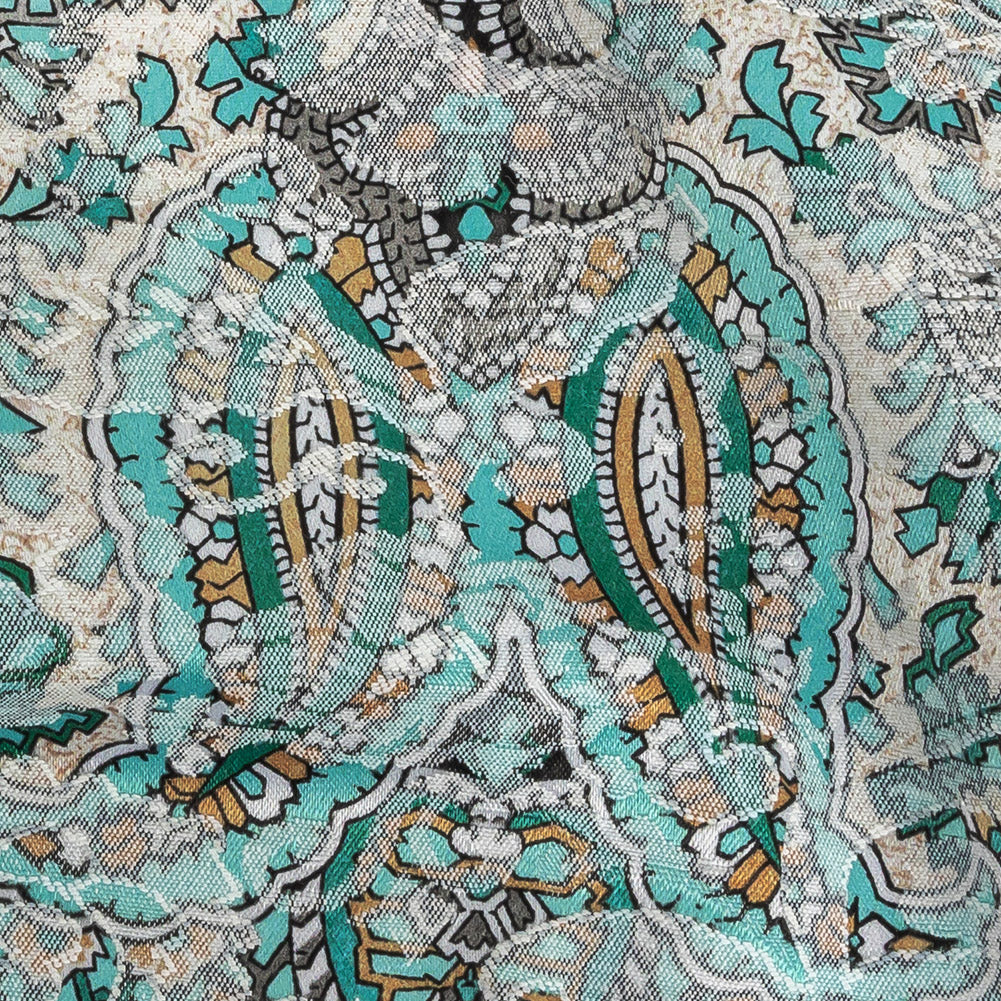 Stretch Floral Jacquard Print - Turquoise and Orange Ornate Paisley - Mood Exclusive Baroque Embellishments - Joann Fabrics