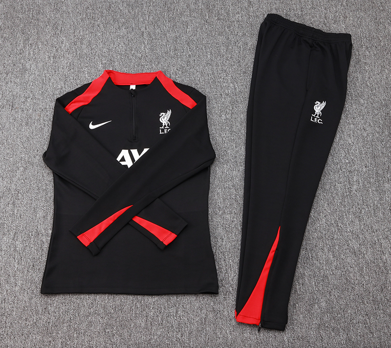 2024-2025 Liverpool Half-Pull Training Suit Black Jersey 1:1 Thai Quality Set