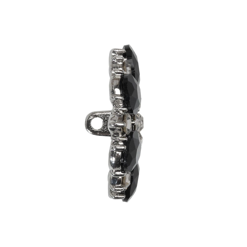 Rhinestone and Metal Shank Back Button - 40L/25.5mm - Jet Black, Crystal and Nickel-Free Silver Big Flower - Joann Fabrics