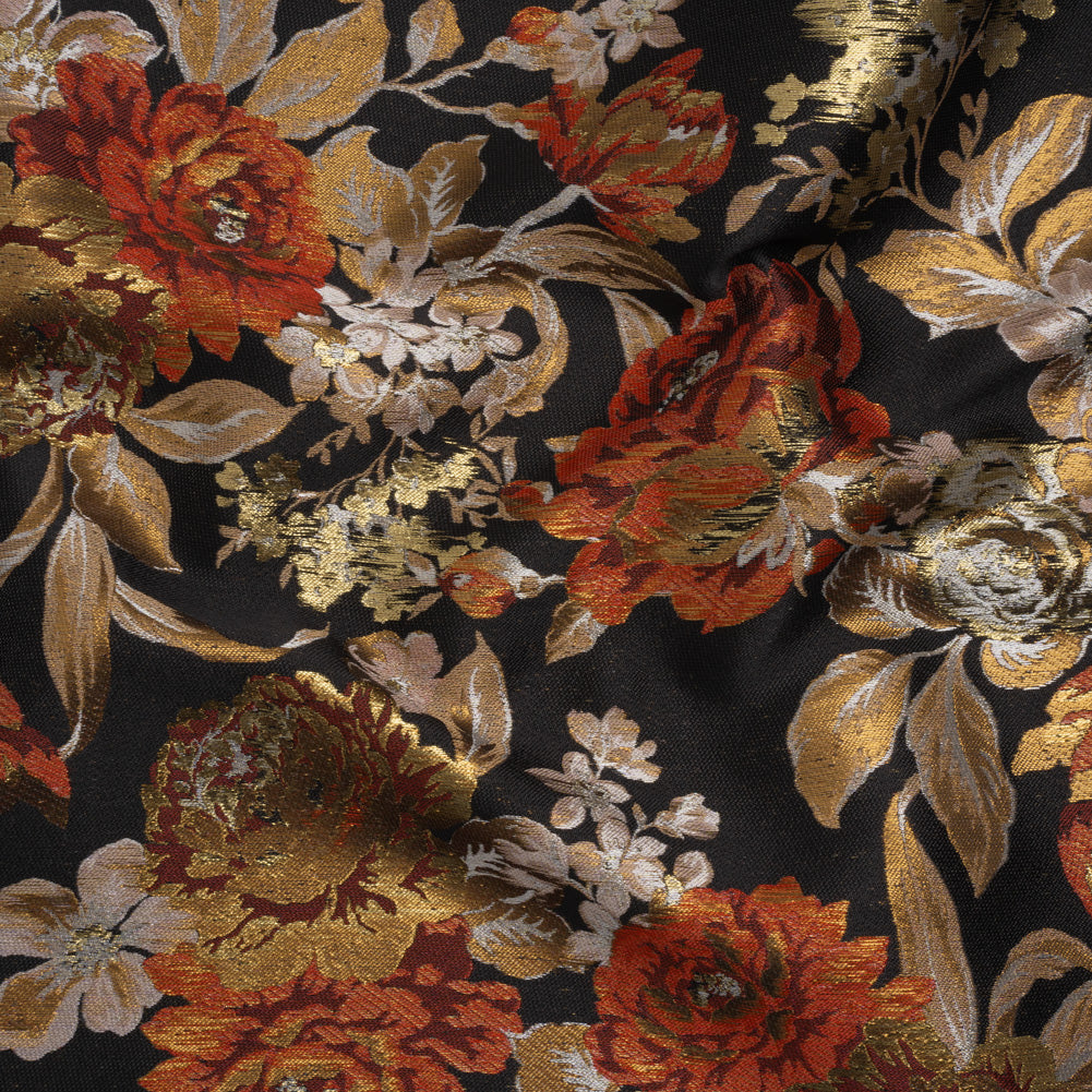 Metallic Luxury Brocade - Black, Red and Bronze Classic Flowers - Joann Fabrics
