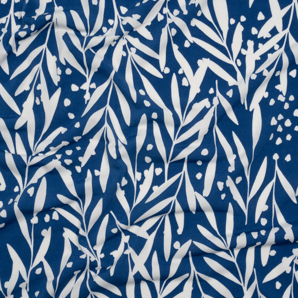Stretch Polyester Tricot - Dark Blue and White Leafy Stems - Designer Deadstock - Joann Fabrics