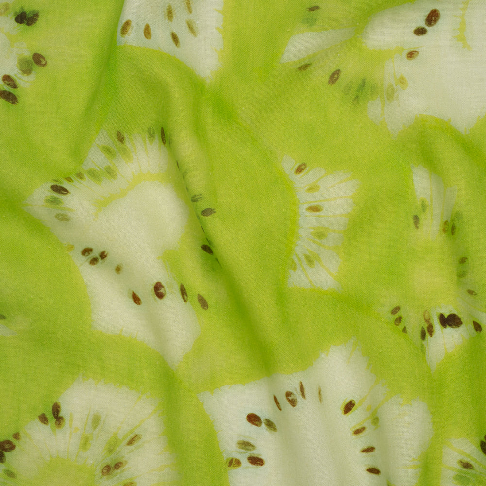 Linen and Rayon Woven - Lime Green and Brown Hazy Kiwi Fruits - Mood Exclusive Kiwi Crush Print - Joann Fabrics