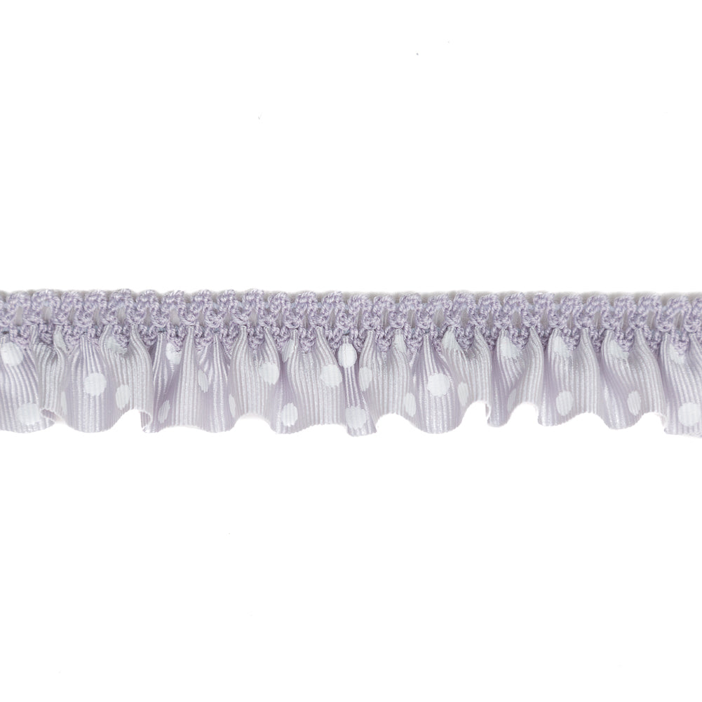 European Gray and White Polka Dot Ruffled Stretch Grosgrain .875