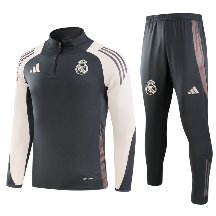2024/2025 Real Madrid Royal Dark Gray Half-Pull Training Suit Football Shirt 1:1 Thai Quality Set
