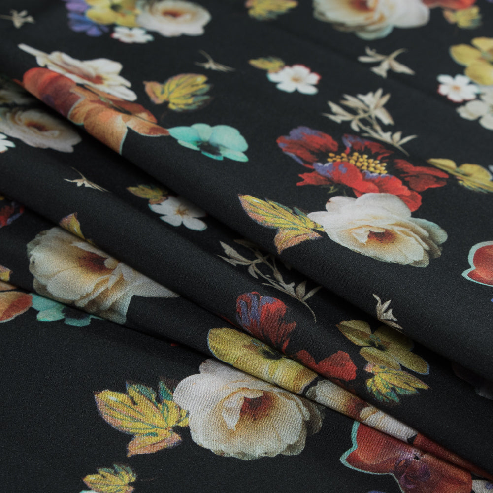 Stretch Cotton Sateen - Black Floral - Pressed Flower Perfection Print - Mood Exclusive Botanical Collection - Joann Fabrics