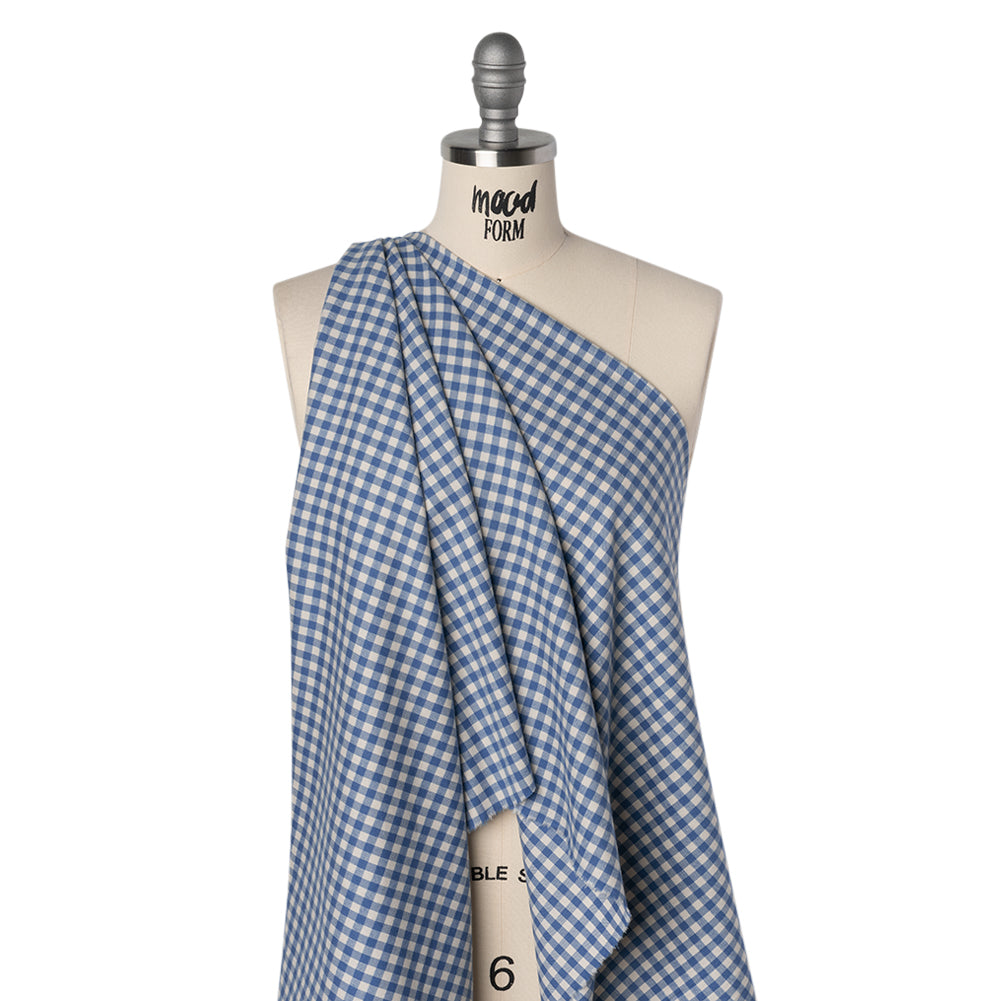 Brushed Cotton Twill Shirting - Blue and Cream Gingham Check - Designer Deadstock - Joann Fabrics