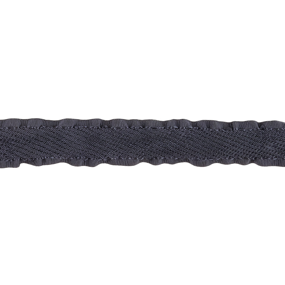 Maritime Blue Twill Ribbon with Ruffled Grosgrain Borders - 0.625