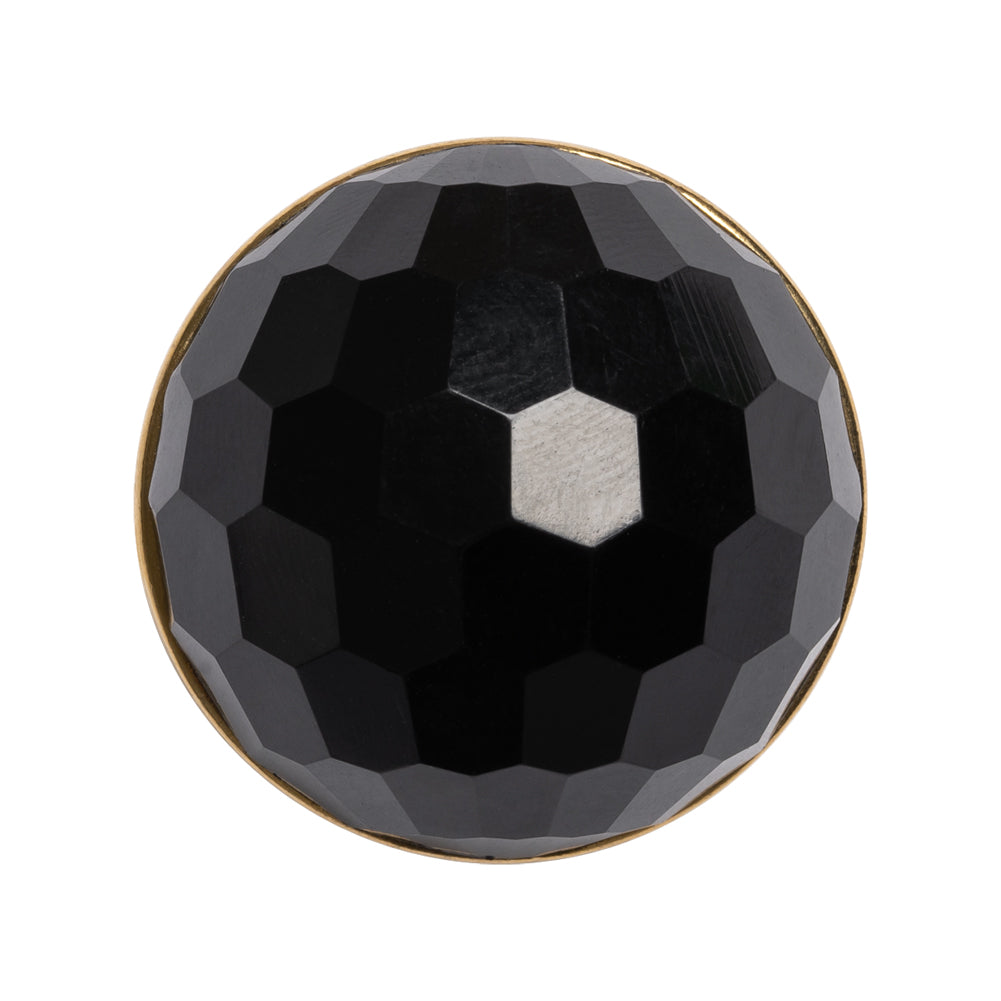 Domed Plastic Shank Back Button - Black and Metallic Gold Faceted - 44L/28mm - Joann Fabrics