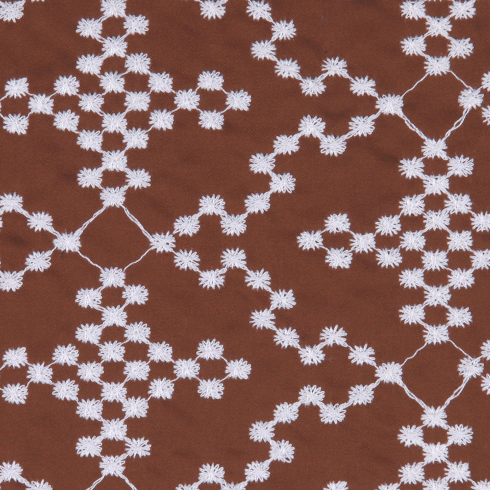Brownie/White Floral Cotton Embroidered Poplin - Joann Fabrics