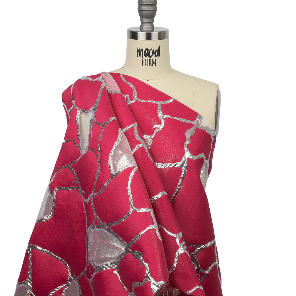 Metallic Silver and Hot Pink Abstract Luxury Burnout Brocade - Joann Fabrics