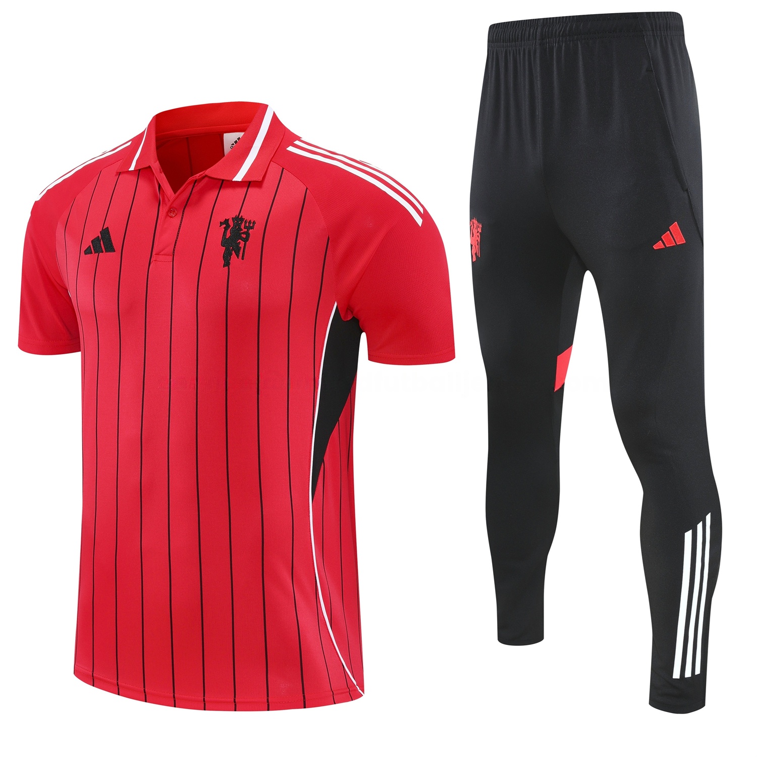 Manchester United 25-26 POLO Short-Sleeve Training Set - Red Top and Black Pants - UnitedFutballJersey