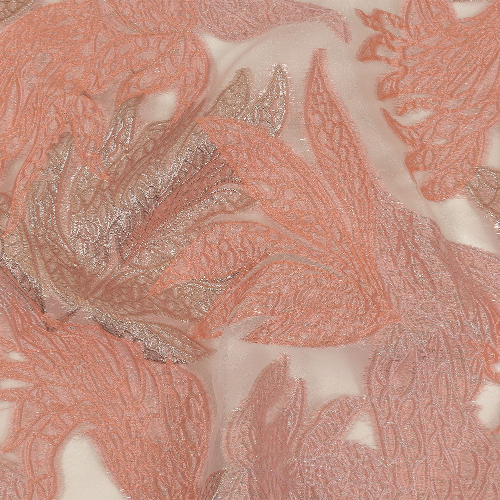 Metallic Silver and Pink Leafy Luxury Burnout Brocade - Joann Fabrics