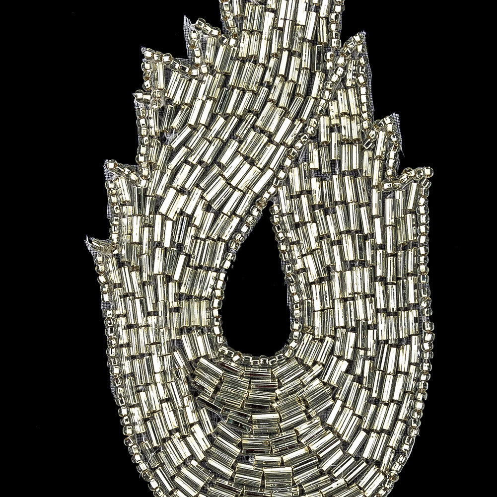Vintage Silver-lined Bugle Beaded Abstract Applique - 4.625