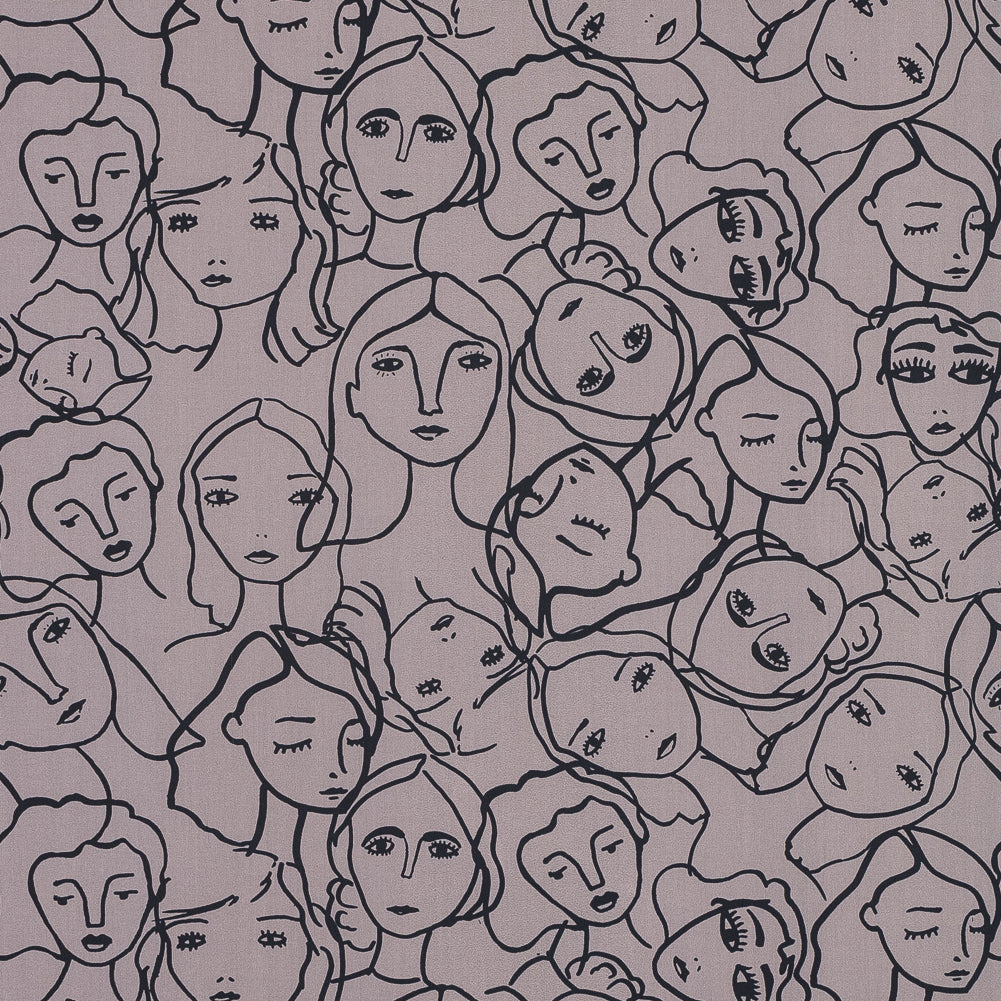 Cotton Poplin - Beige Linework Faces - Un dia en Andorra Print - Mood Exclusive Felipe Collection - Joann Fabrics