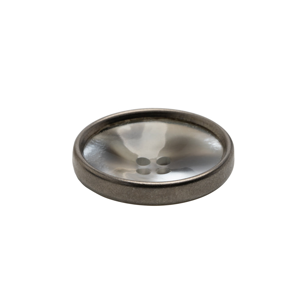 Shell 4-Hole Button - 36L/23mm - Translucent Gray with Gunmetal Narrow Rim - Joann Fabrics