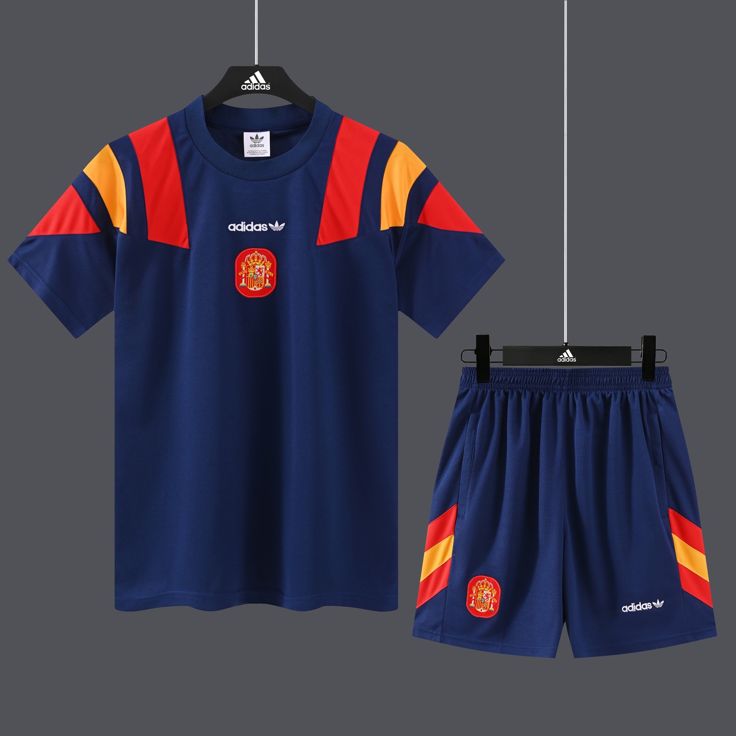 Spain 2026 Originals Trefoil Short-Sleeve Training Set - Deep Blue Top & Deep Blue Shorts - UnitedFutballJersey