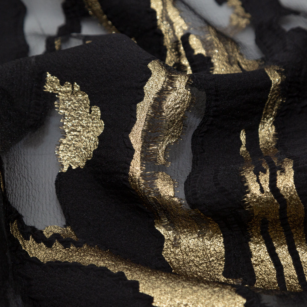Metallic Gold and Black Luxury Crinkled Organza Burnout Brocade - Joann Fabrics