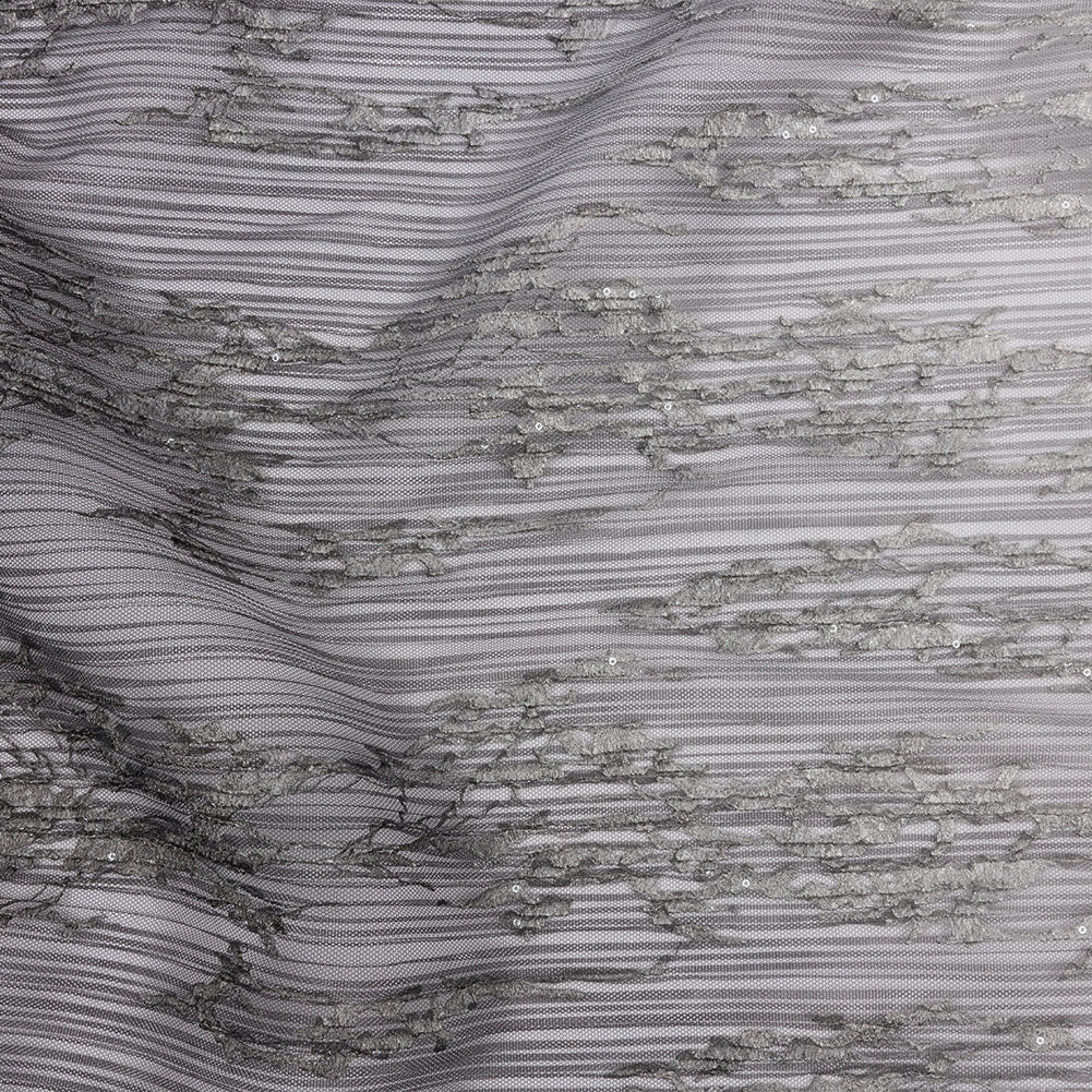 Embroidered Soft Pleated Tulle with Sequins - Black, Gray and White Ombre Abstract - Sequoia Collection - Joann Fabrics