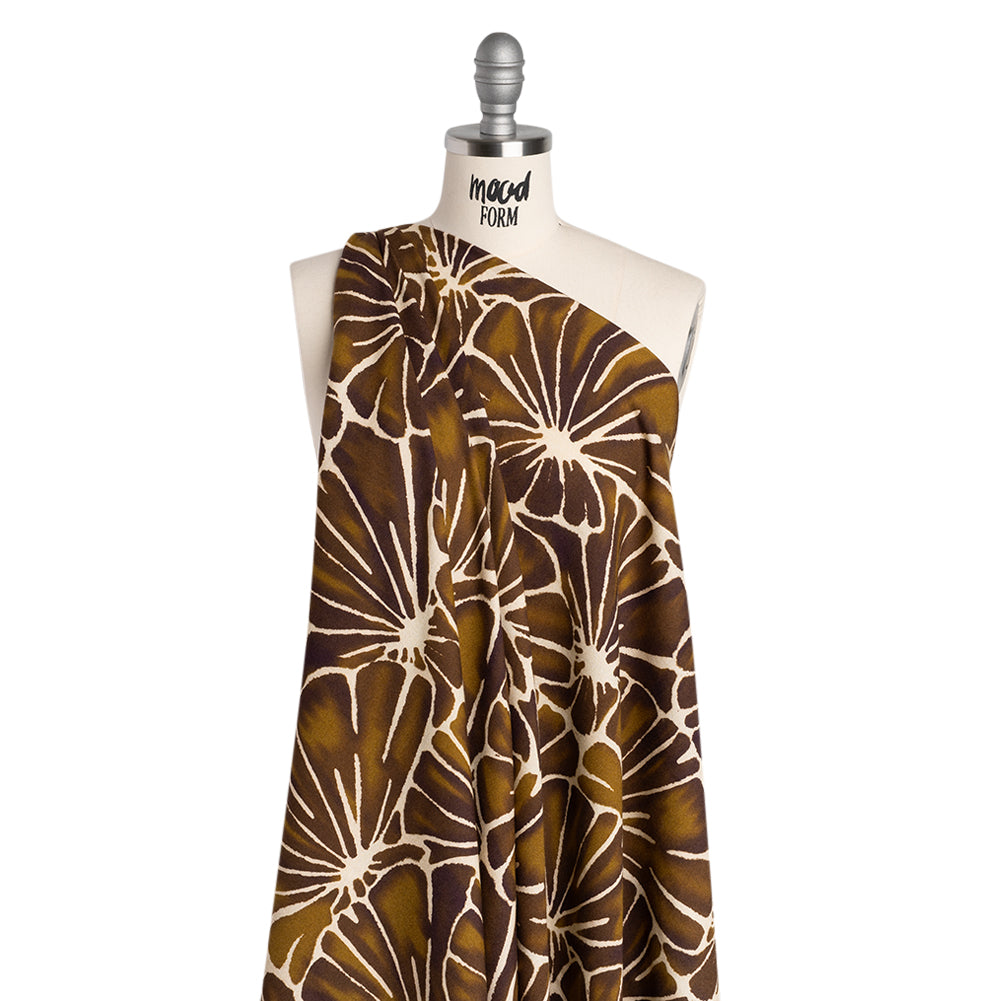 Viscose Crepe - Brown, Tan and Cream Floral Blocks - Mood Exclusive Pixel Petals Print - Joann Fabrics