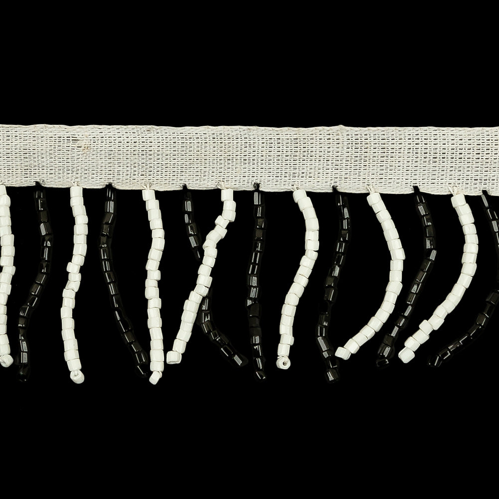 Vintage White and Black Chop Beaded Chainette Fringe - 1
