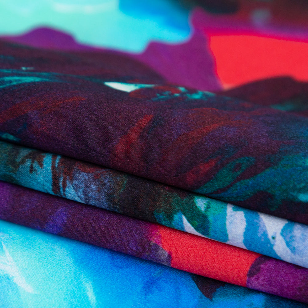 Mood Exclusive Italian Blue Windsor Wine and Purple Painterly Floral Digitally Printed Silk Charmeuse - Joann Fabrics