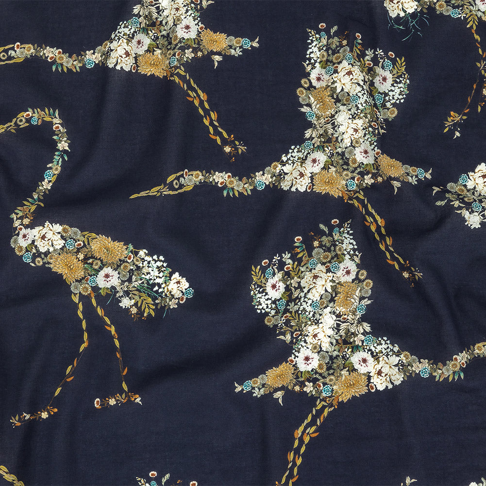 Cotton Voile - Navy Floral Cranes - Hera's Revenge Print - Mood Exclusive Gaia Collection - Joann Fabrics
