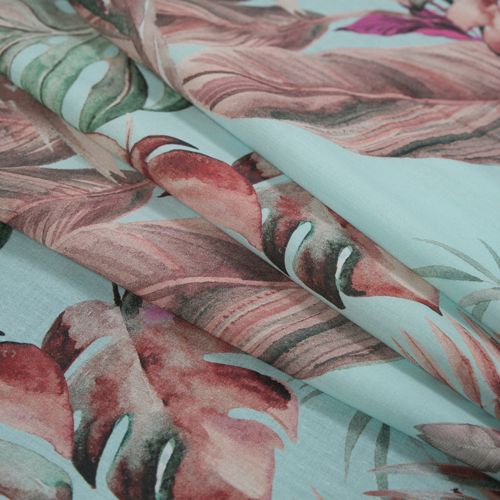 Cotton Voile - Aqua Tropical Leaves - Efficacy of Contentment Print - Mood Exclusive Key Largo Collection - Joann Fabrics