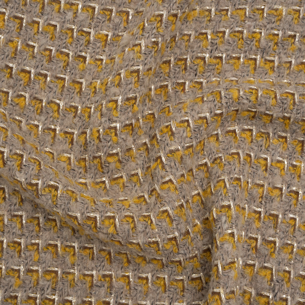 Metallic Wool Blend Tweed Twill Made in Italy - Beige, Yellow Ochre and Gold Zig Zags - Deadstock - Joann Fabrics