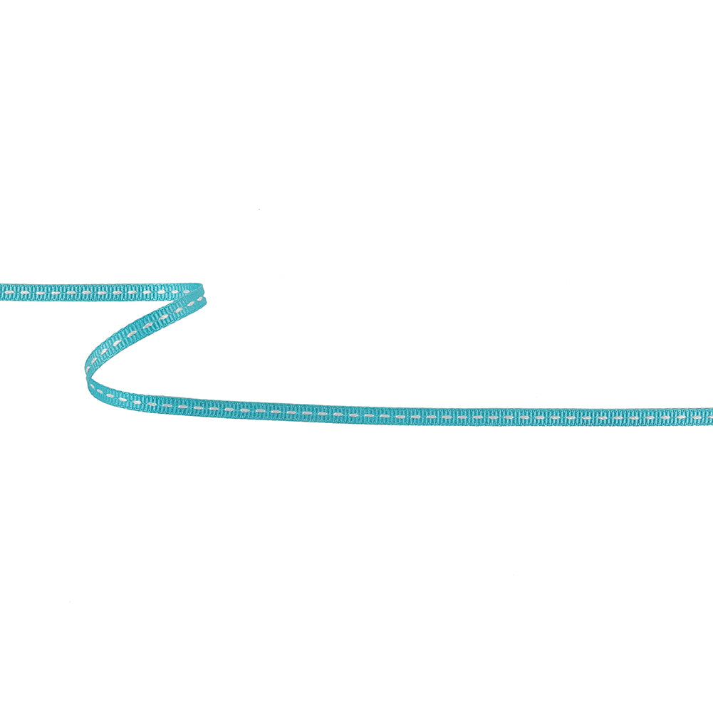 Turquoise Grosgrain Ribbon with Bright White Stitching - 0.25