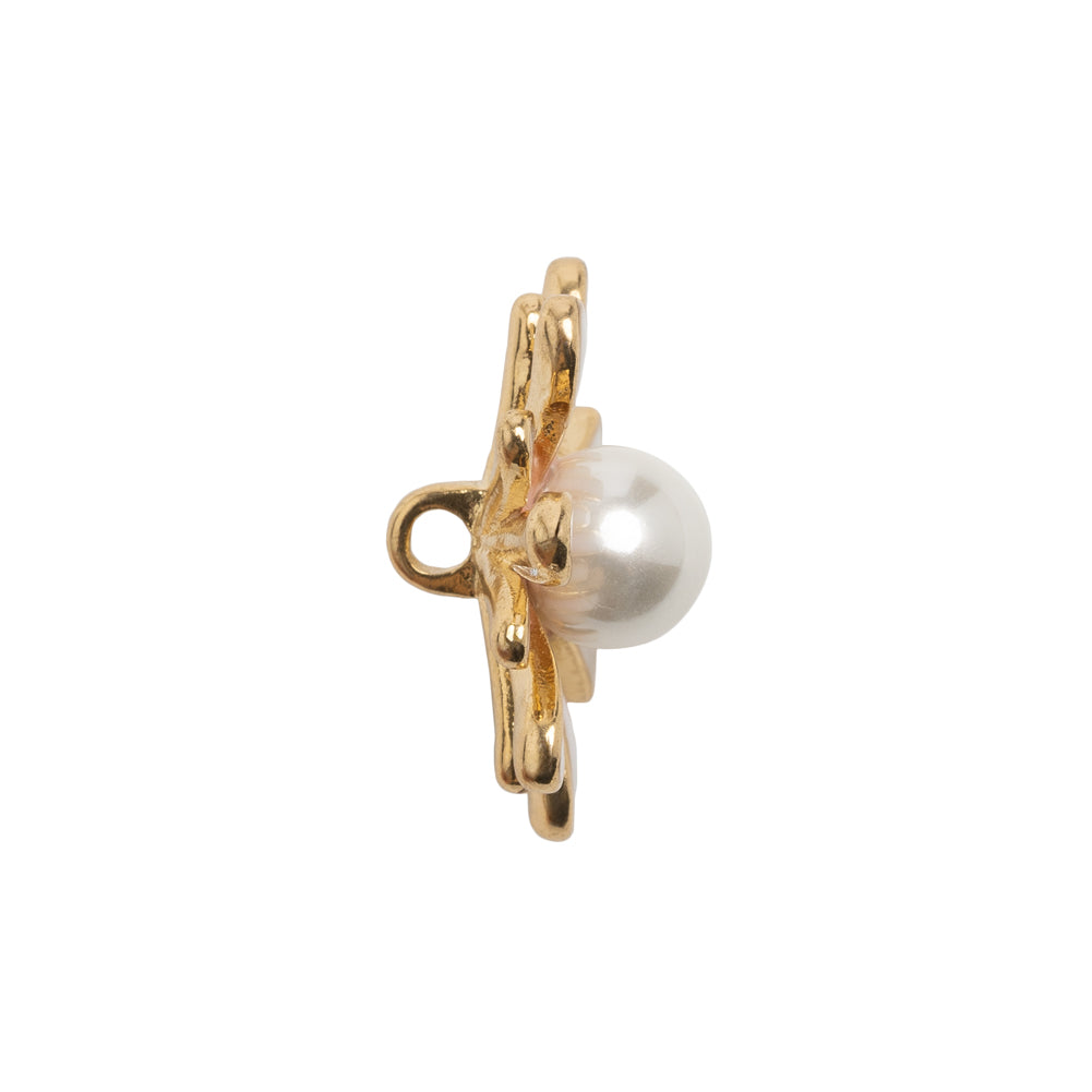 Enameled Metal and Pearl Shank Back Button - 36L/23mm - Pink, Pearl White, and Gold Flower - Joann Fabrics