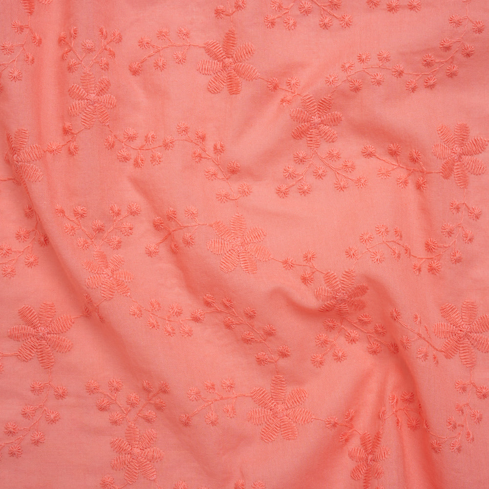 Embroidered Eyelet Cotton Voile - Warm Coral Flowers on Branches - Naomi Collection - Joann Fabrics