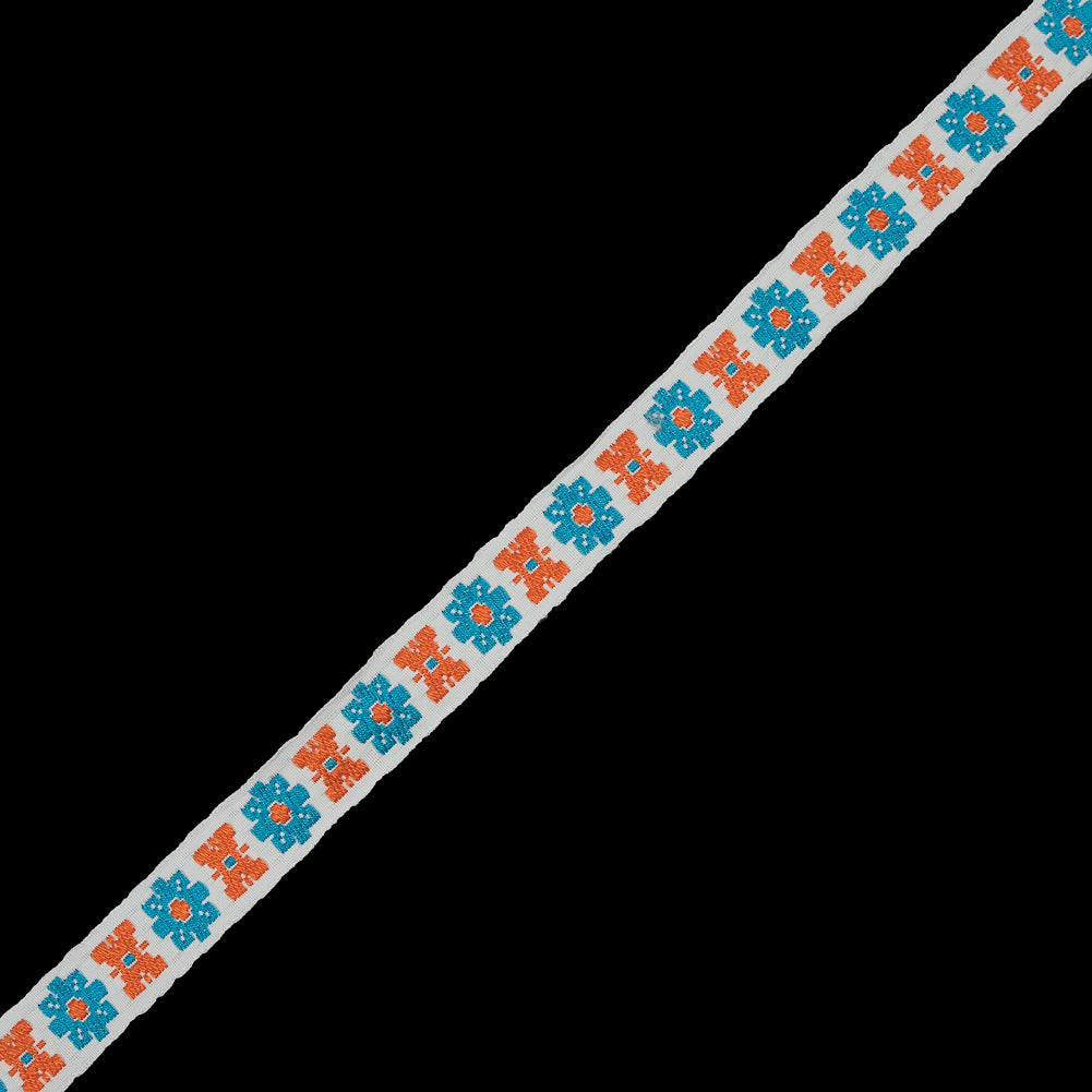 Orange and Blue Floral Jacquard Ribbon - 0.75