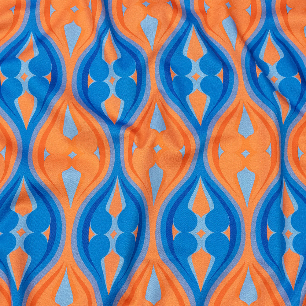Stretch Cotton Sateen - Blue and Orange Ogees - Eye of the Storm Print - Mood Exclusive Groove Collection - Joann Fabrics