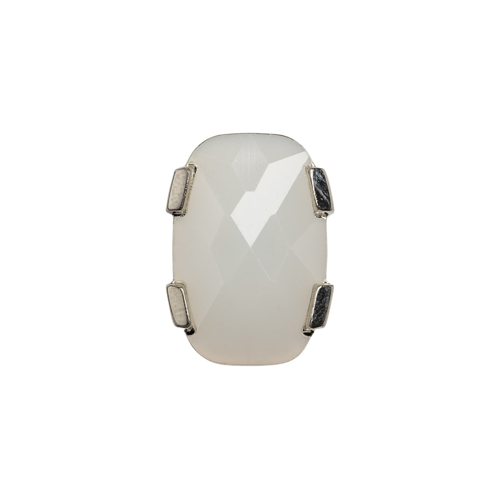 Plastic Shank Back Button - Semi-Translucent White and Metallic Silver Faceted Rounded Rectangle - 32L/20mm - Joann Fabrics