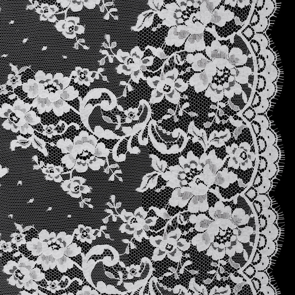 French Cotton Blend Re-Embroidered Lace with Finished Scalloped Edges - White Classic Floral - Joann Fabrics