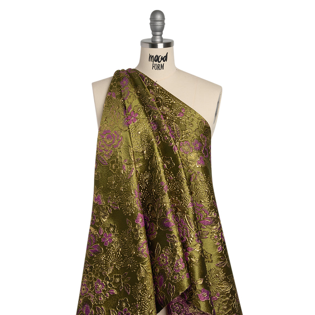 Metallic Brocade - Fuchsia, Olive Green and Gold Flower Garden - Joann Fabrics