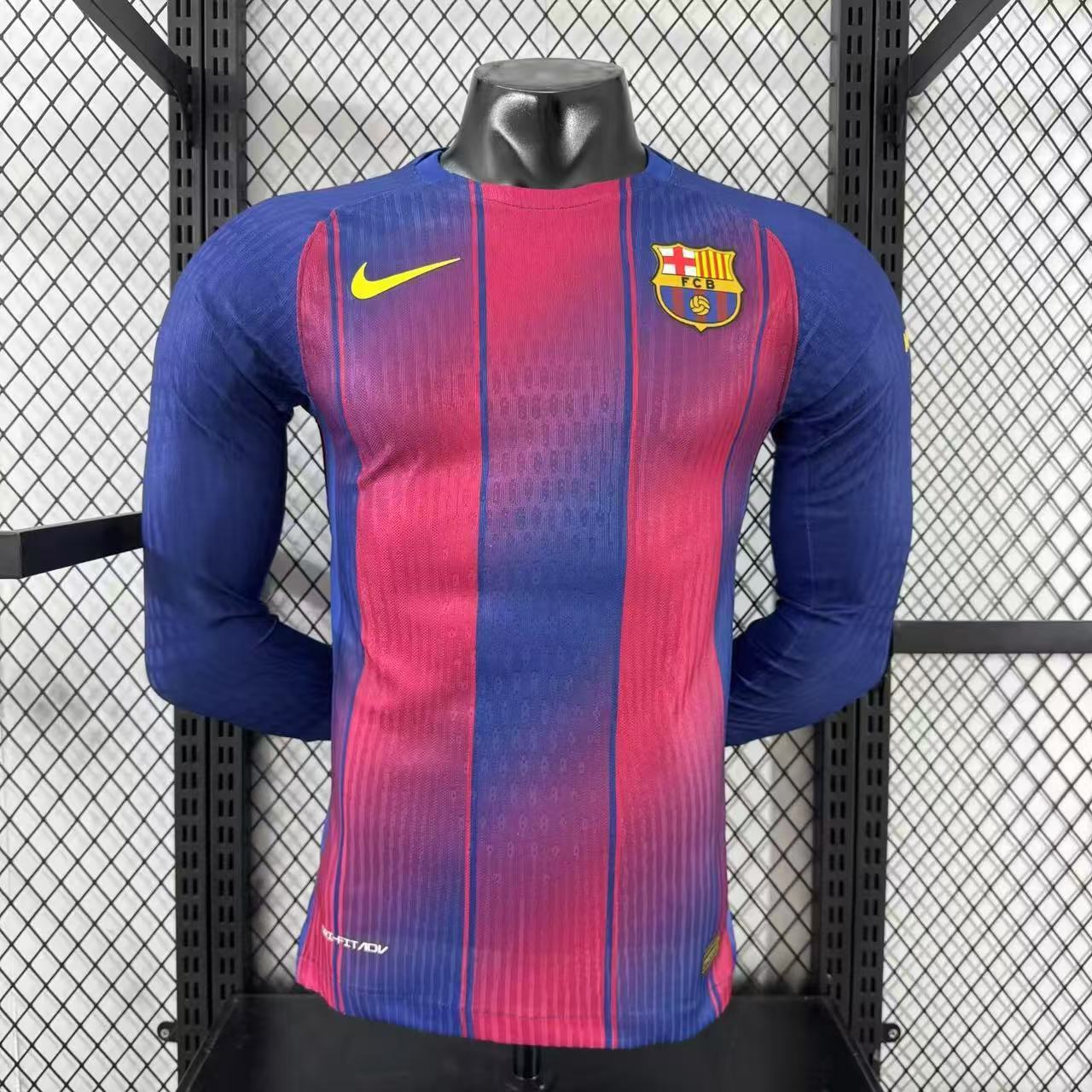 2025/2026 Long Sleeve Player Version Barcelona Home No Ads Football Jersey 1:1 Thai Quality