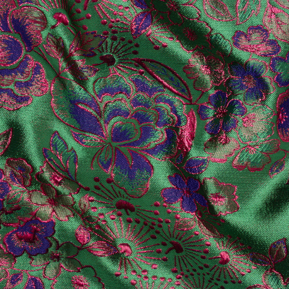 Metallic Brocade - Green, Blue and Hot Pink Flower Garden - Joann Fabrics