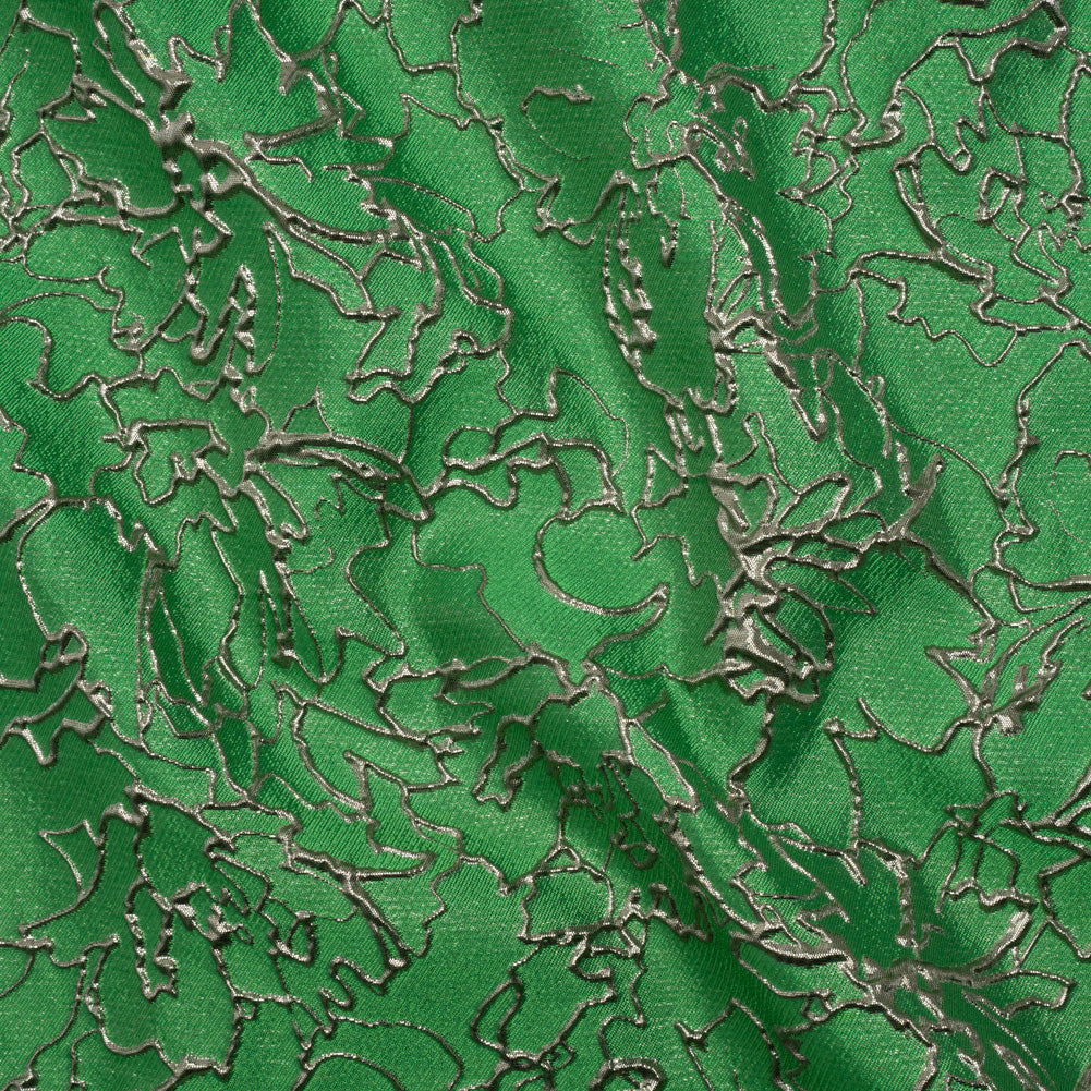 Metallic Luxury Brocade - Kelly Green and Silver Floral Outlines - Joann Fabrics