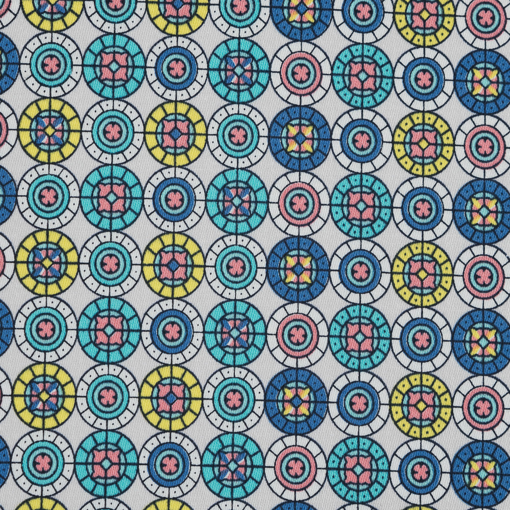 Blue and Yellow Geometric Stretch Cotton Sateen - Joann Fabrics