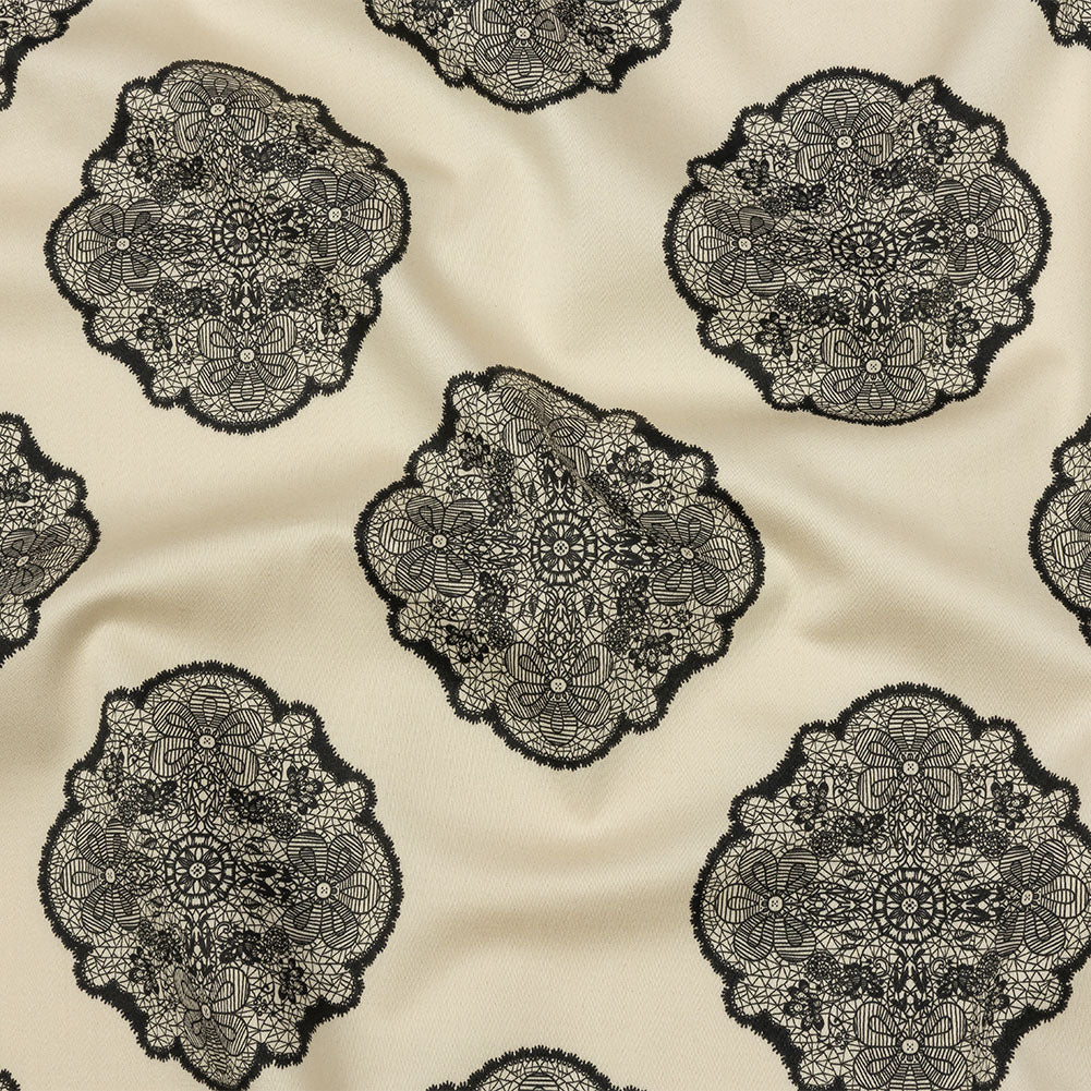 Stretch Cotton Sateen - White Lacy Medallions - Cathedral Windows Print - Mood Exclusive Metro Collection - Joann Fabrics