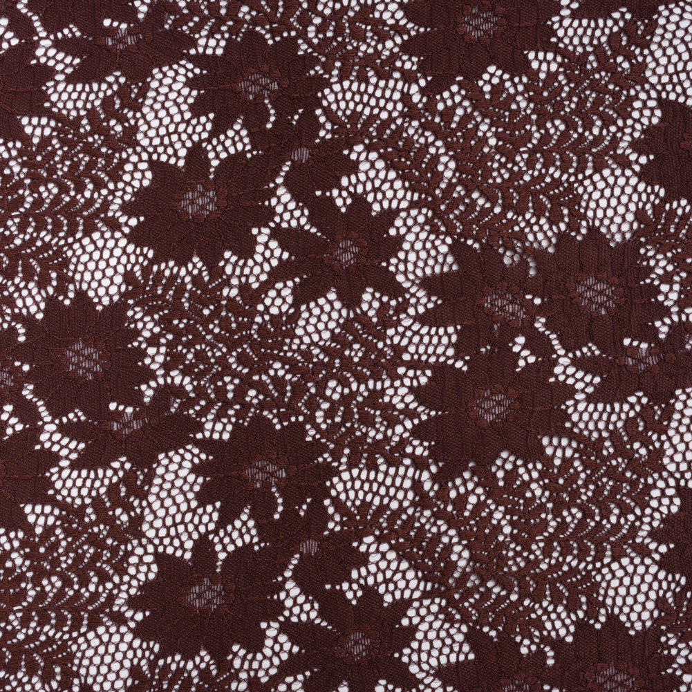 Nylon Re-Embroidered Stretch Lace - Chocolate Brown Flowers and Little Leaves - Designer Deadstock - Joann Fabrics