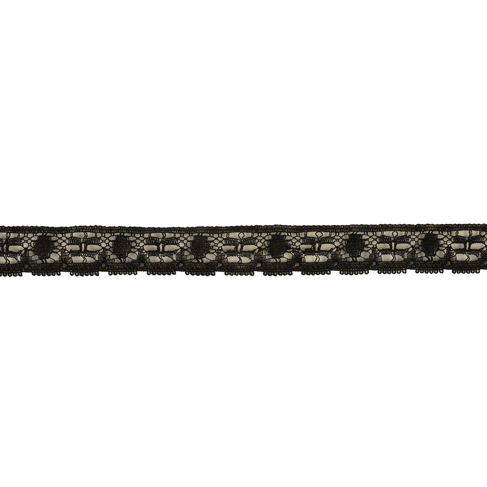Black Abstracted Floral Cotton Blend Lace Trim - 0.75