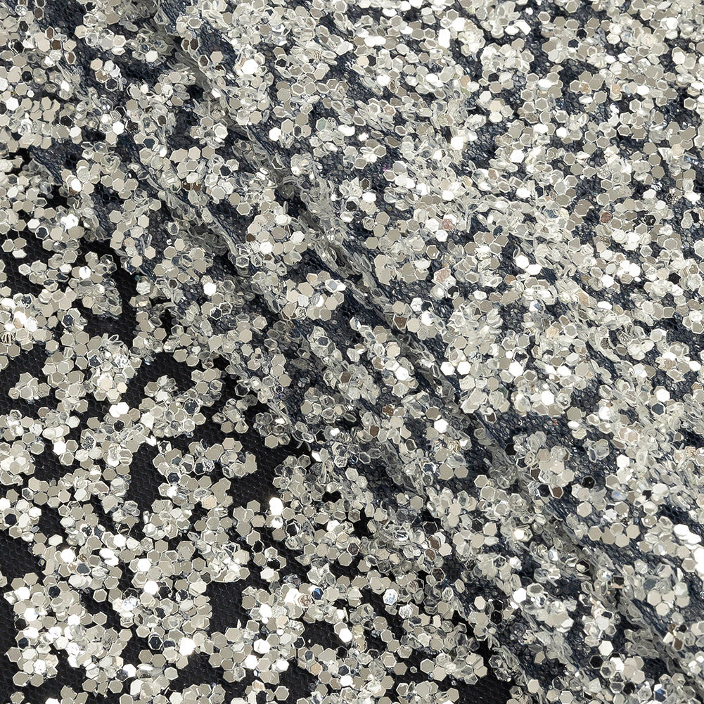 Tulle with Glitter Clusters - Navy with Platinum - Eminence Collection - Joann Fabrics