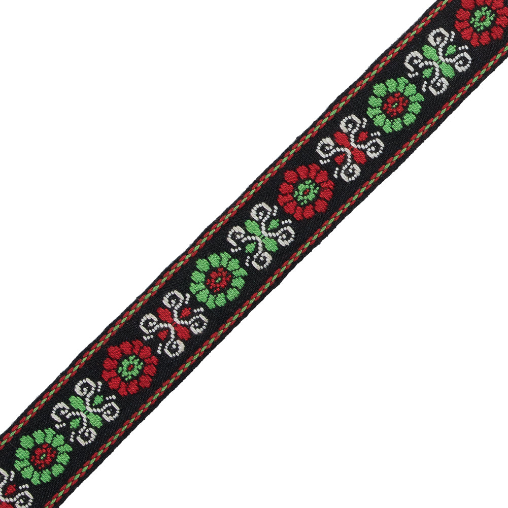 Red and Green Floral German Jacquard Ribbon - 0.75