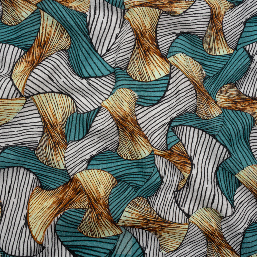 Slubbed Gauzy Cotton Woven - Blue, Brown and White Abstract - Mood Exclusive Tantric Tessellations Print - Joann Fabrics