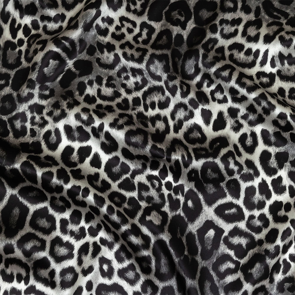 Mood Exclusive Italian Black and Gray Leopard Printed Silk Charmeuse - Joann Fabrics