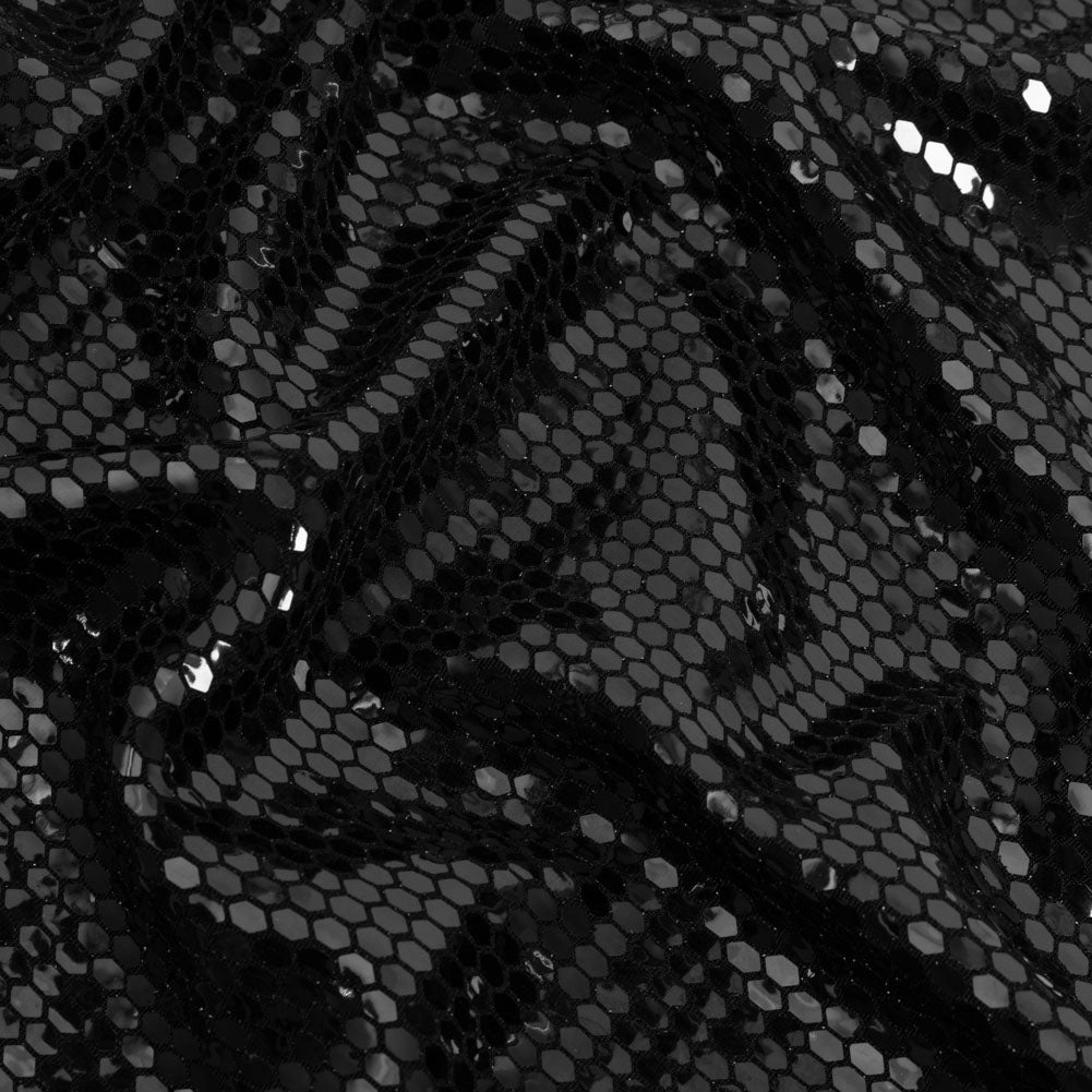 Black and Black Hexagons Foiled Stretch Nylon Knit - Joann Fabrics